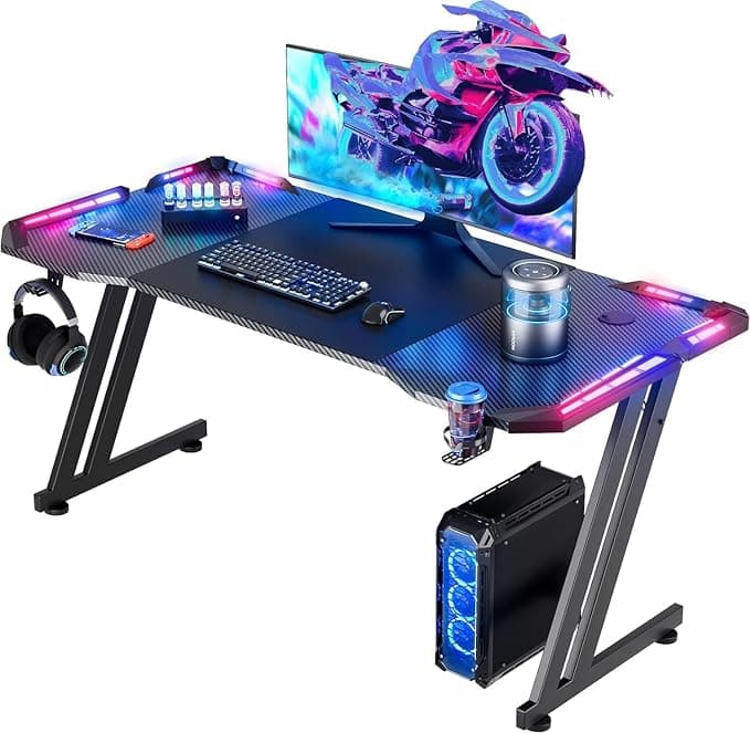 HLDIRECT 47 Inch Gaming Desk with LED Lights