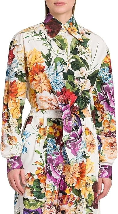 Dolce&Gabbana Rafia Fiori Tie-Front Cropped Shirt - Luxury Tops - Under $2,000