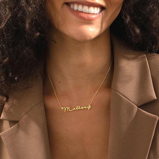 Yofair Custom Name Necklace Personalized 18K Gold Plated Nameplate Pendant Gift for Women