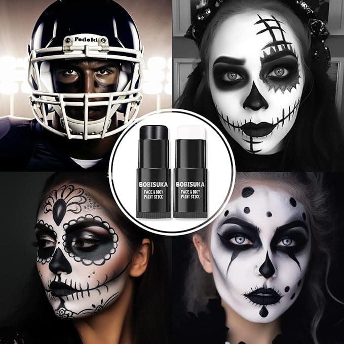 BOBISUKA Black White Face Paint Stick with Setting Powder Set