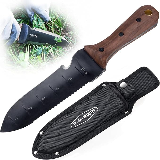 Budget Hori Hori garden knife with wooden handle and sheath