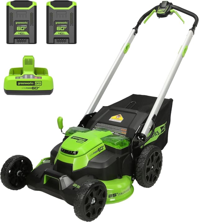 Greenworks 60V 25 inch cordless lawn mower with LED lights