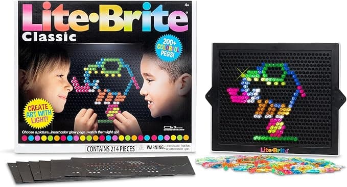 Lite Brite Classic retro toy with colorful pegs creating art with light, STEM educational learning toy