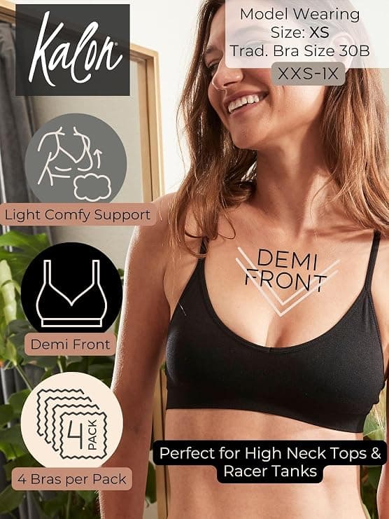 Kalon Women's 4 Pack Racerback Sports Bralette Seamless Wireless Comfort Bra - Sports Bralettes - Under $50
