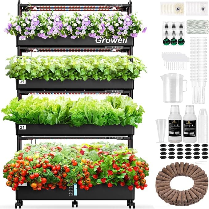 Large vertical hydroponic garden system with multiple tiers of leafy greens