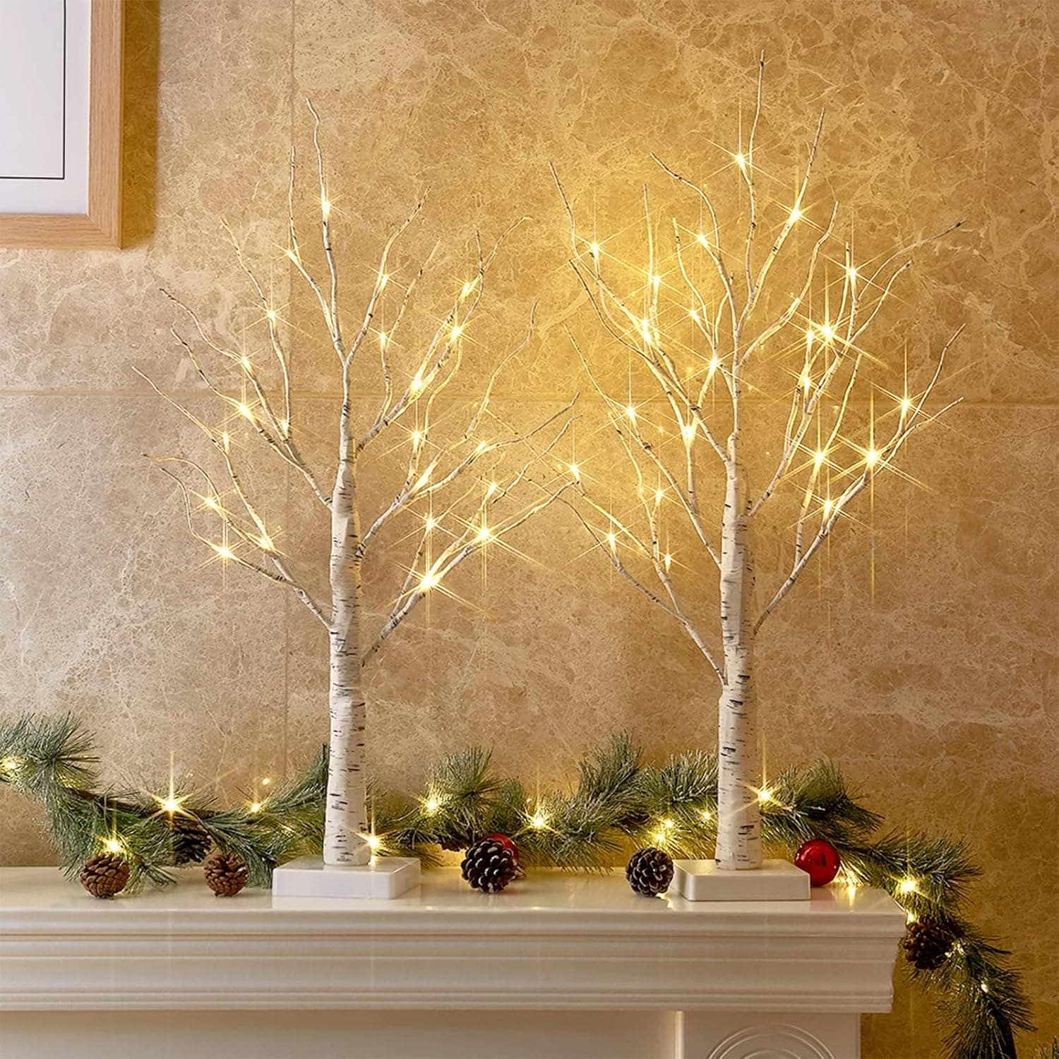PEIDUO 2 FT birch tree with LED lights, battery powered fairy light spirit tree for indoor Christmas decor