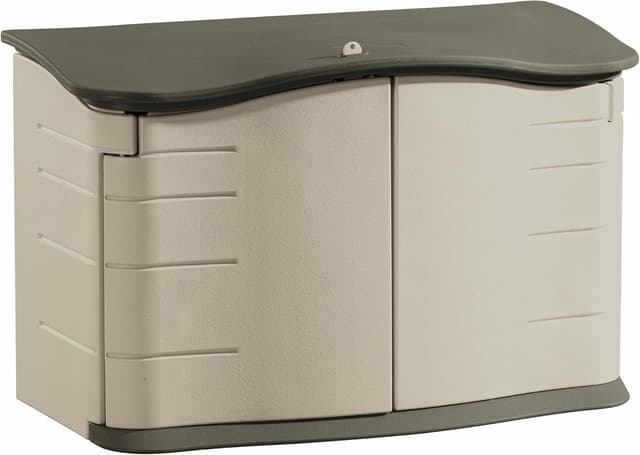Rubbermaid Small Horizontal Resin Outdoor Storage Shed With Floor (4.5 x 3 Ft) Weather Resistant, Beige/Brown, Organization for Home/Backyard/Pool Chemicals/Toys/Garden Tools/Porch/Patio Cushions