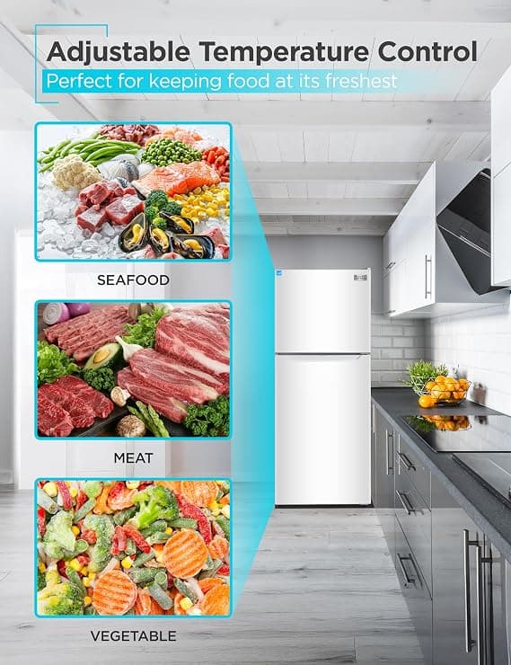 BLACK+DECKER 12.1 Cu. Ft. Top Mount Refrigerator with Freezer, 2 Door Refrigerator with Top Freezer and Adjustable Temperature Control, For Homes and Apartments, ENERGY STAR, BR1210HW, White