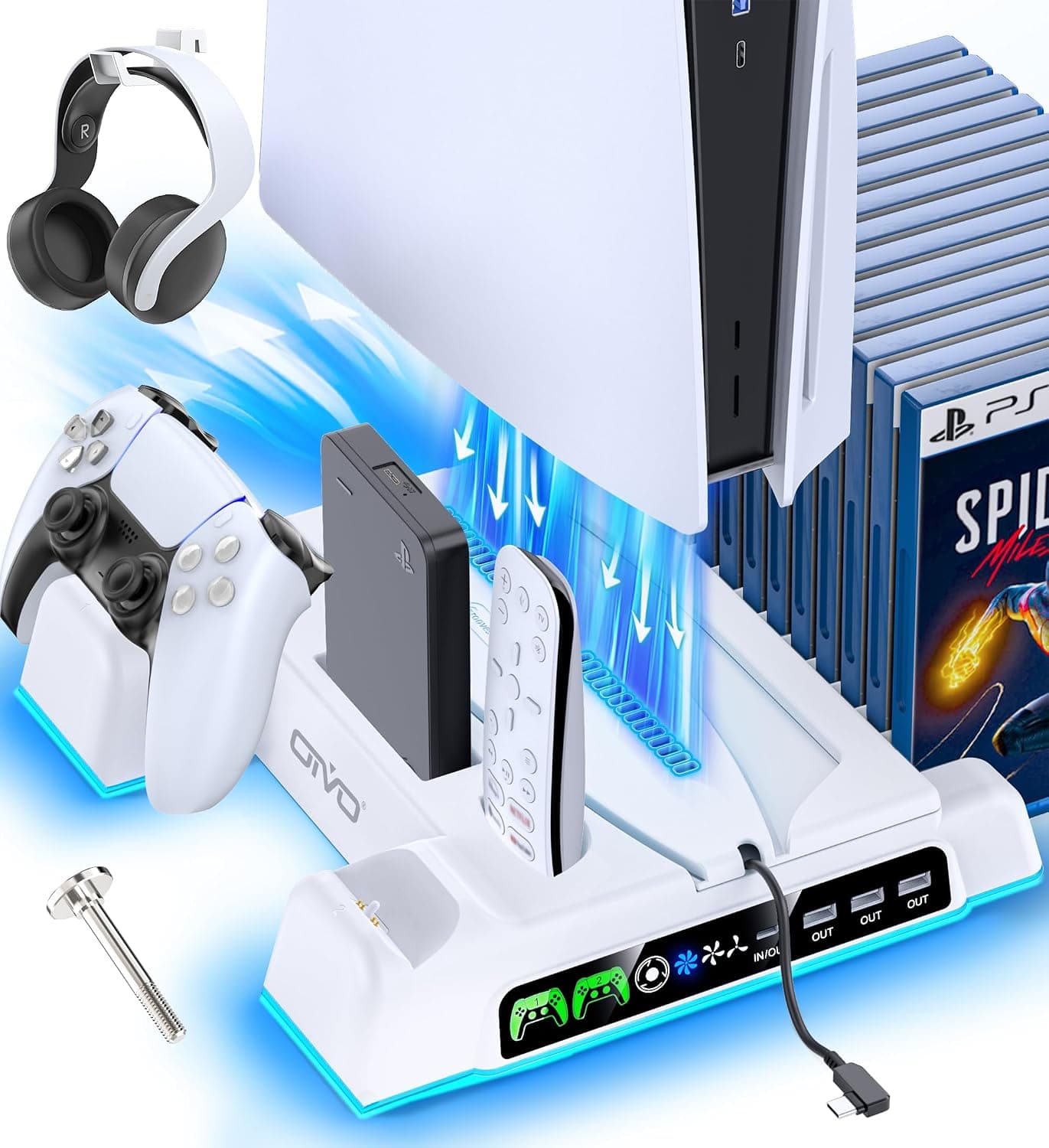 PS5/Slim/Pro Stand and Cooling Station with LED Controller Charging Station for PlayStation 5 Console