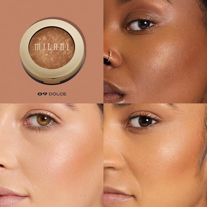 Milani Bronzer Powder - Baked Bronzer Made in Italy, Bronzing Shimmer Highlighter Makeup for Contour -Dolce - Baked Highlighter - Under $25