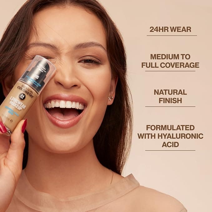 Revlon Liquid Foundation, ColorStay Face Makeup for Normal & Dry Skin, SPF 20, Longwear Medium-Full Coverage with Natural Finish, 180 Sand Beige, 1 fl oz