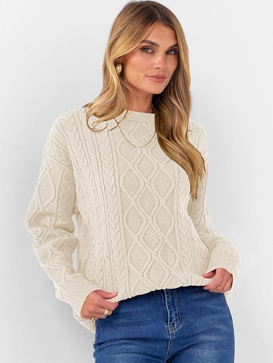 ANRABESS oversized chunky cable knitted vintage sweater for fall winter outfits