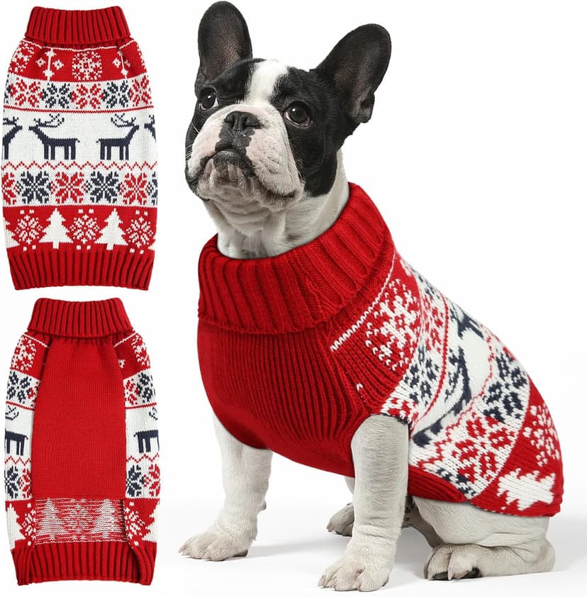 Christmas Dog Sweaters Turtleneck Double Knitting Collar
