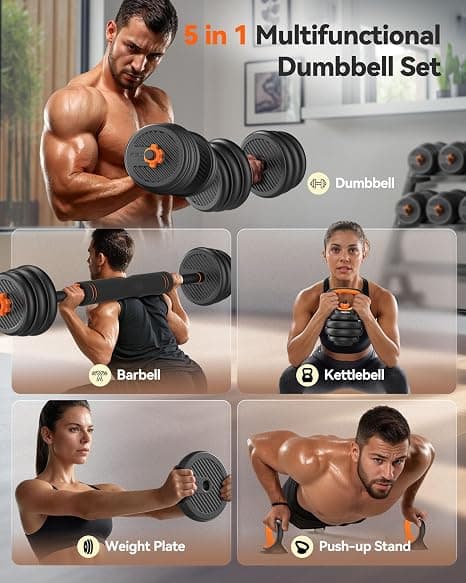 FEIERDUN Adjustable Dumbbells, 20/30/40/45/70/90lbs Free Weight Set