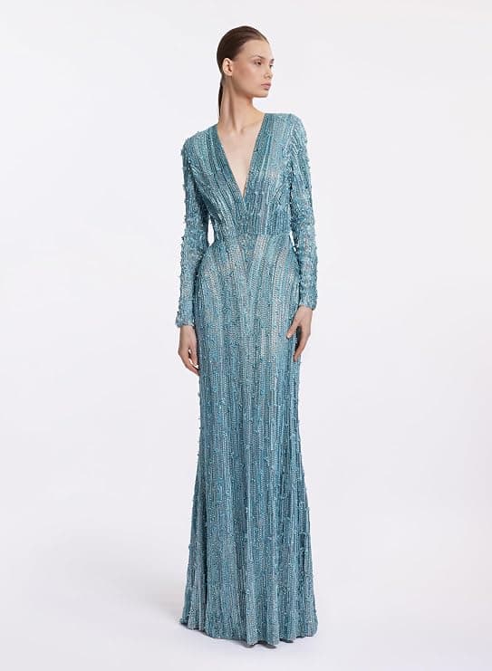 Elie Saab Bead Embroidered Long Dress, Cerulean Blue - Digital Couture Elie Saab Bead Embroidered Long Dress, Cerulean Blue - Digital Couture - $2,000+