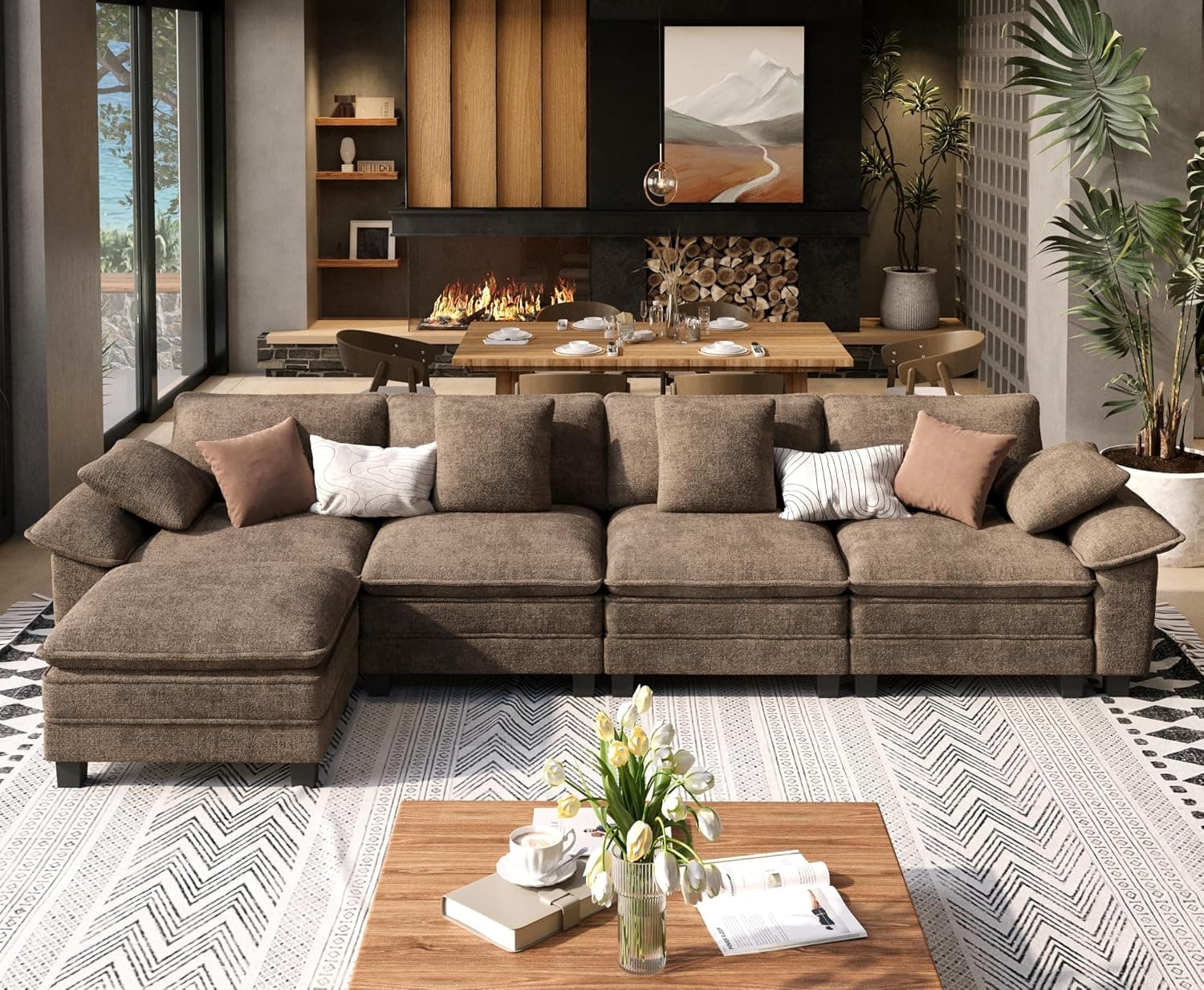L Shaped Modular Cloud Couch (157.5" Chenille Sectional)