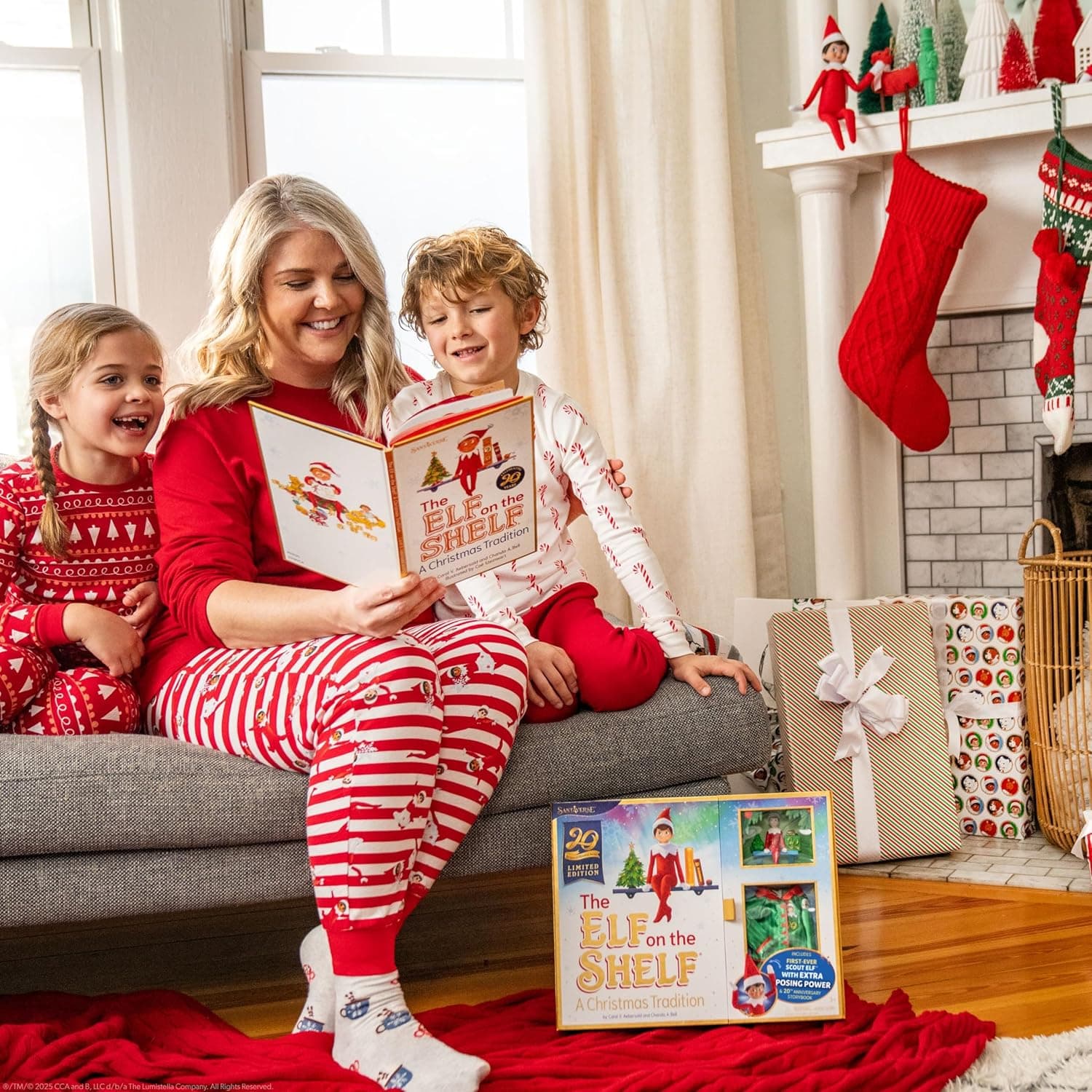 The Elf on the Shelf 20th Anniversary Edition box set with posable boy scout elf, storybook, keepsake, pajama set and ornament
