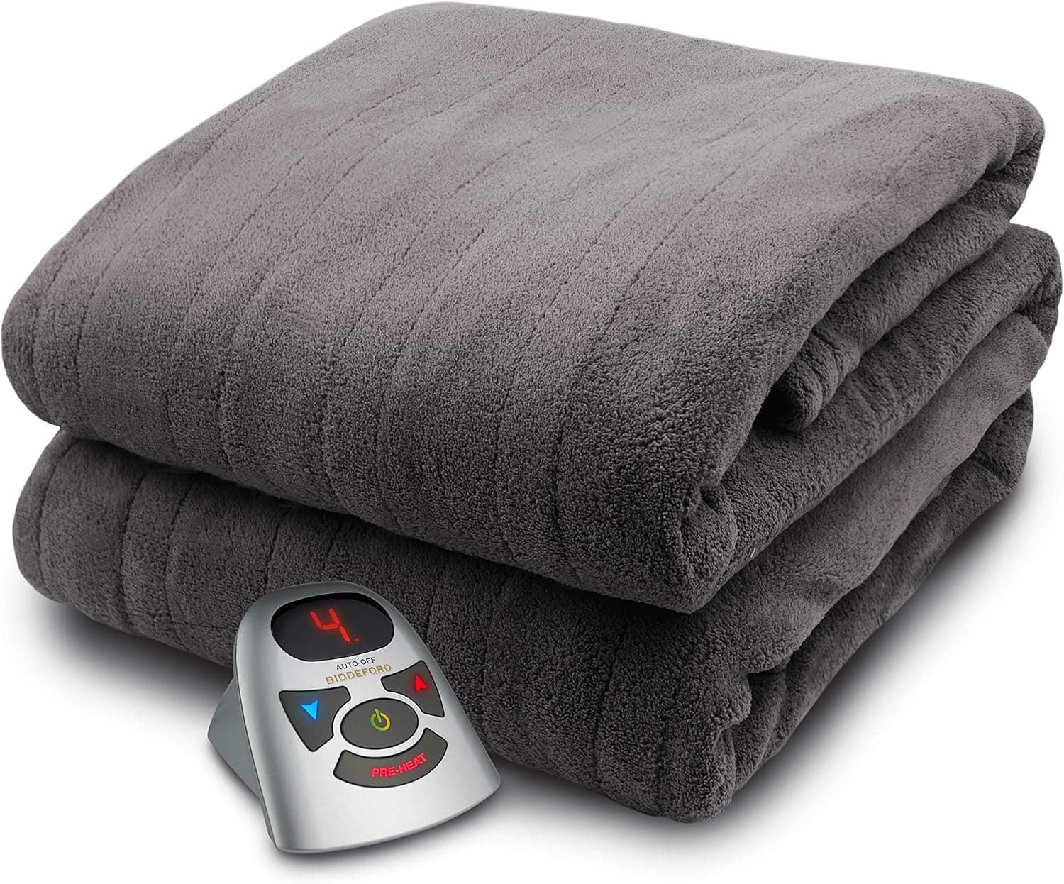 Biddeford Micro Plush Electric Heated Blanket (Twin, Grey)