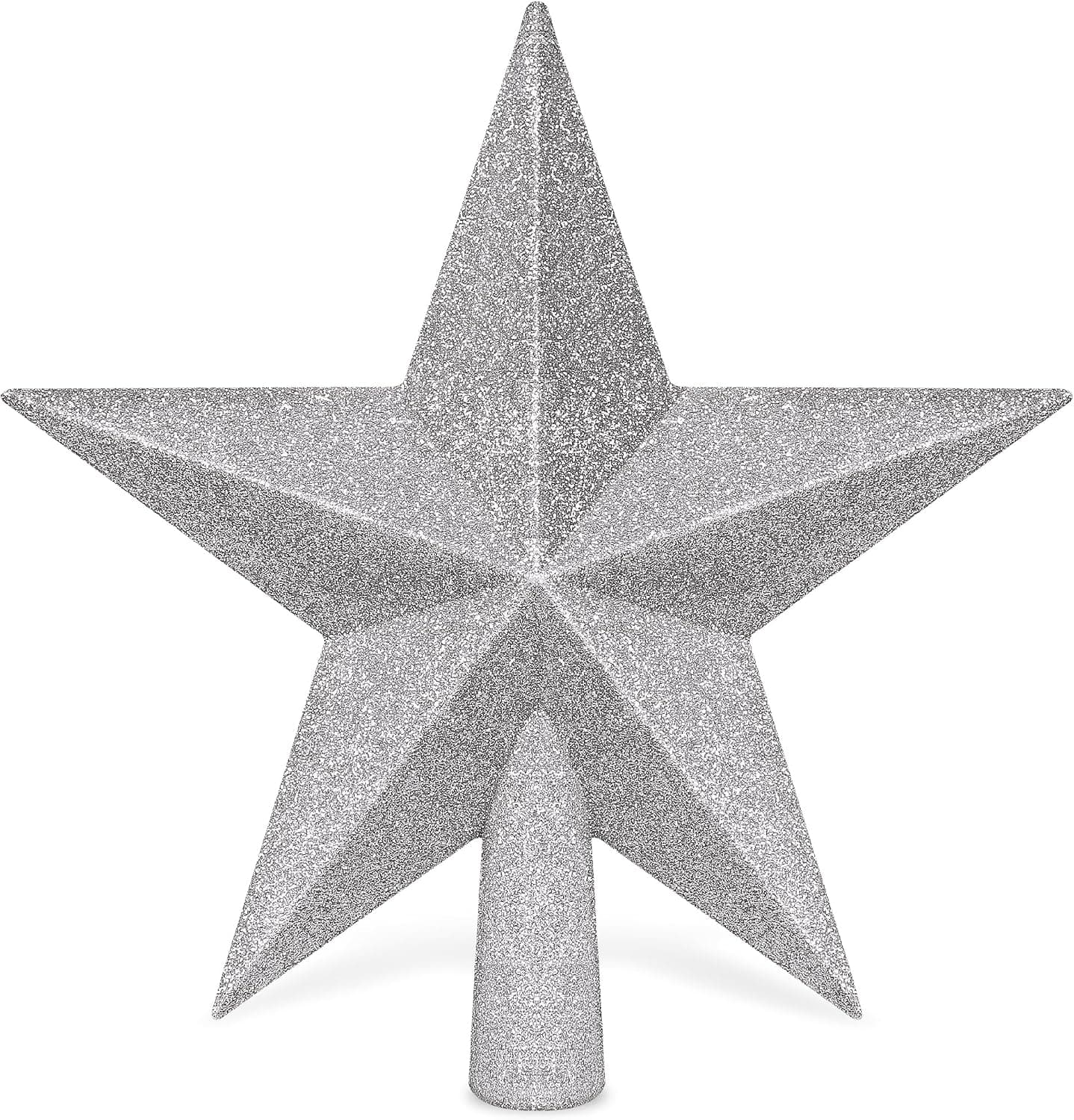 8 inch silver Christmas tree topper star with glitter, 3D Bethlehem star waterproof shatter-proof