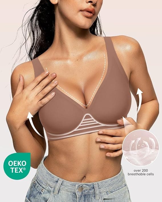 OEAK Womens Deep V Bras Wireless Comfortable Bra Supportive No Underwire Bras Tshirt Push Up Bralettes Plunge Seamless Bra - Wireless Comfort - Under $25