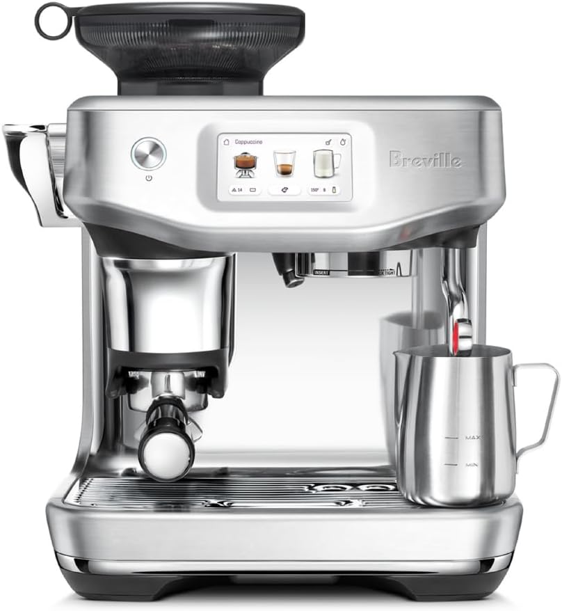 Breville Barista Touch Impress espresso machine on a coffee-focused kitchen counter