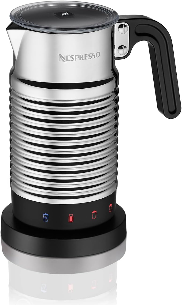 Nespresso Aeroccino 4 with chrome finish and pouring spout