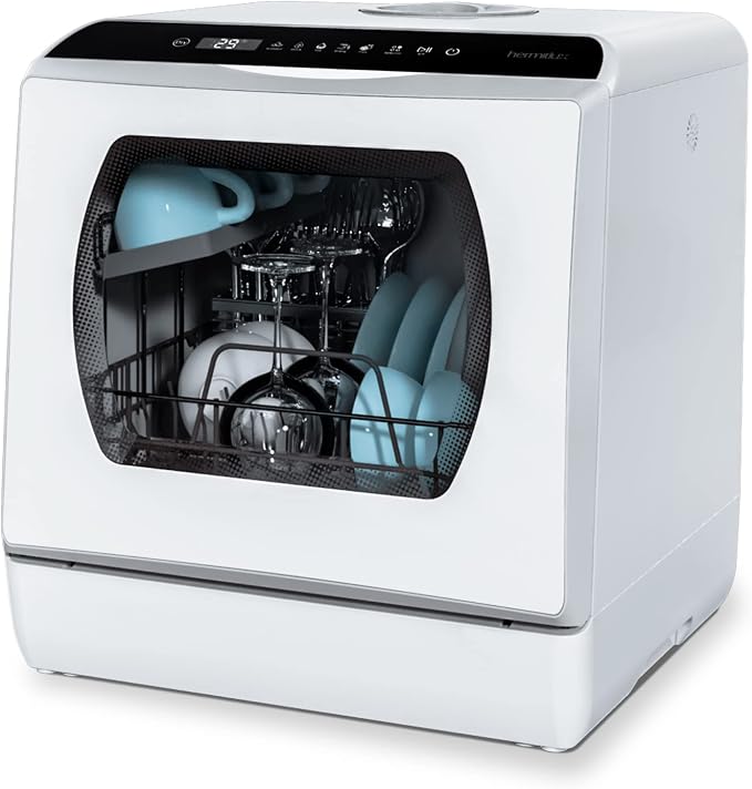 Hermitlux Countertop Dishwasher with Glass Door and Built-in Water Tank