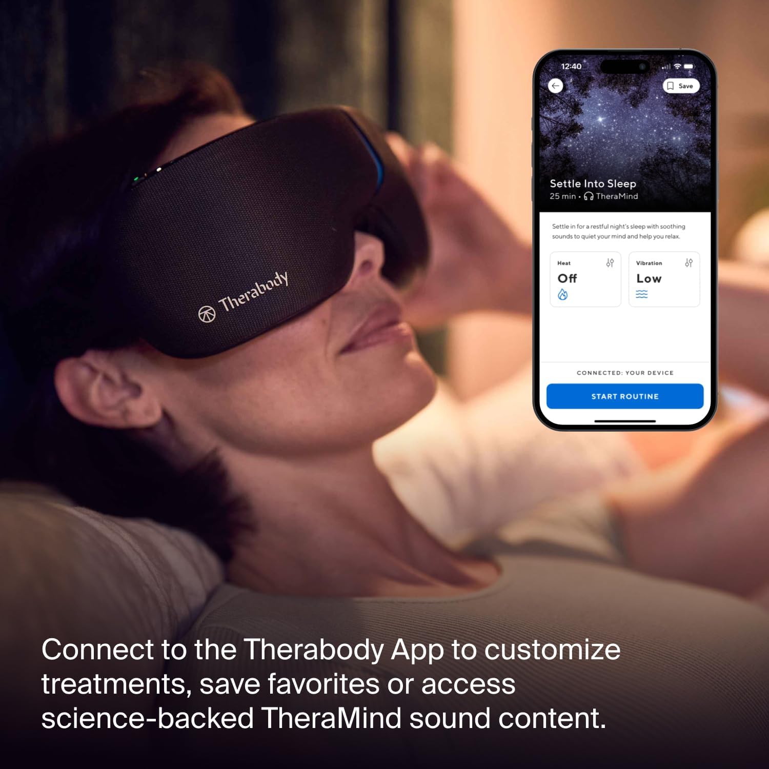 Therabody SmartGoggles folded on a wellness-focused nightstand