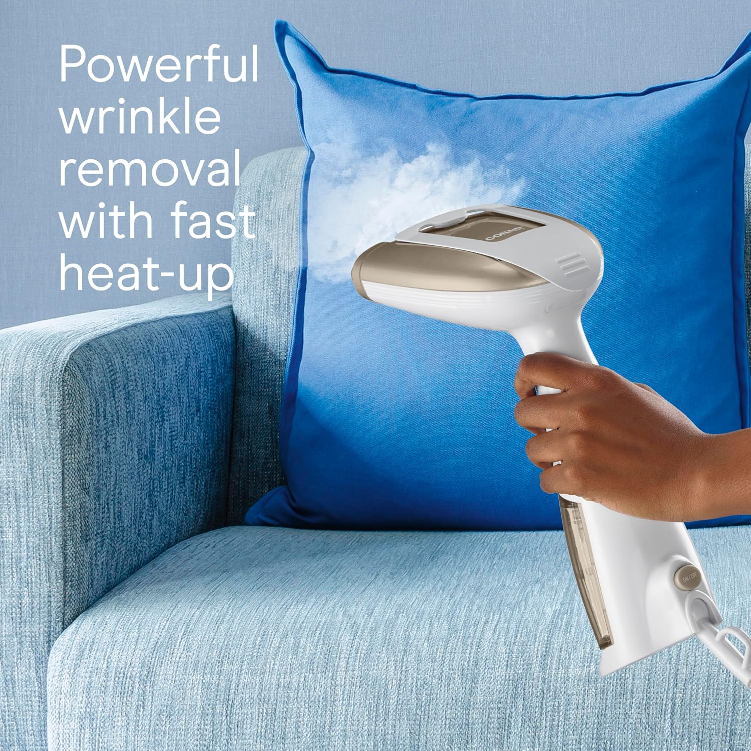 Conair Handheld Garment Steamer for Clothes, Turbo ExtremeSteam 1875W Fabric Steamer, Portable Handheld Design, Strong Penetrating Steam, White/Champagne