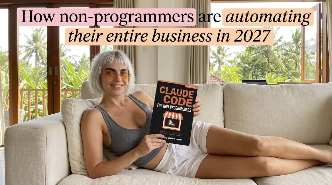 Woman reading Claude Code for Non-Programmers on a sofa