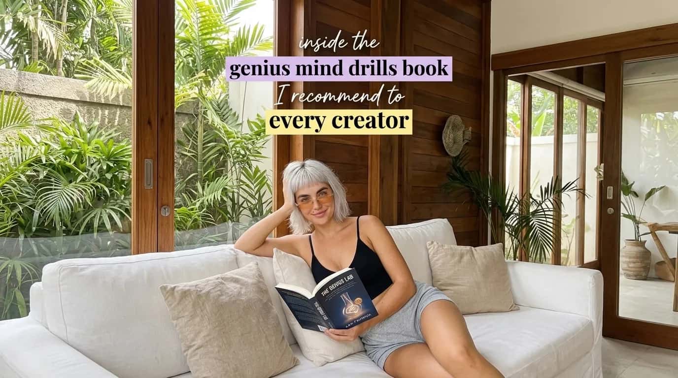 Woman reading The Genius Lab on a sofa
