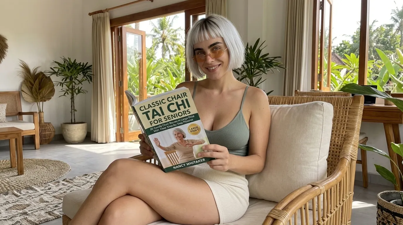 Woman reading Classic Chair Tai Chi for Seniors in a wicker chair