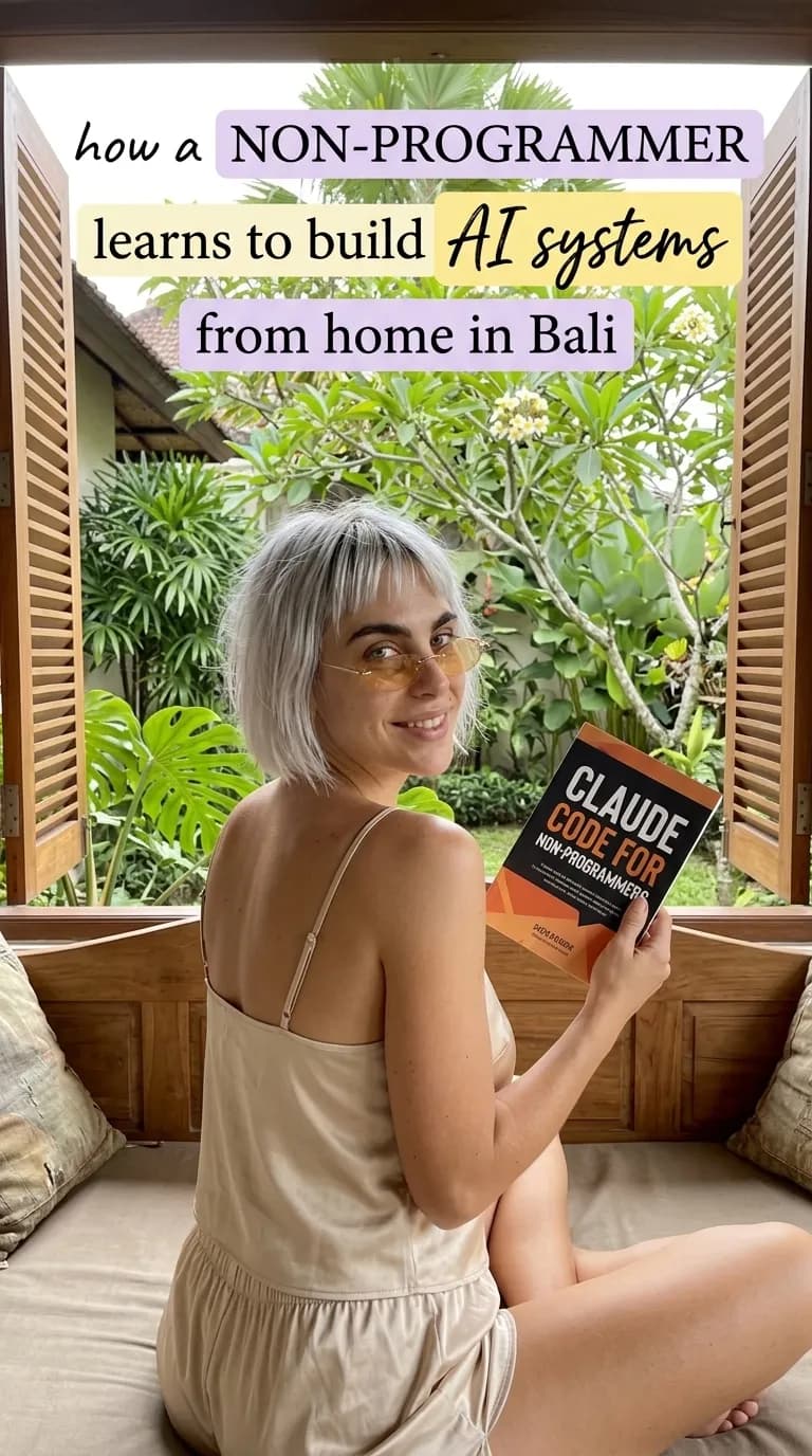Woman reading Claude Code for Non-Programmers in Bali