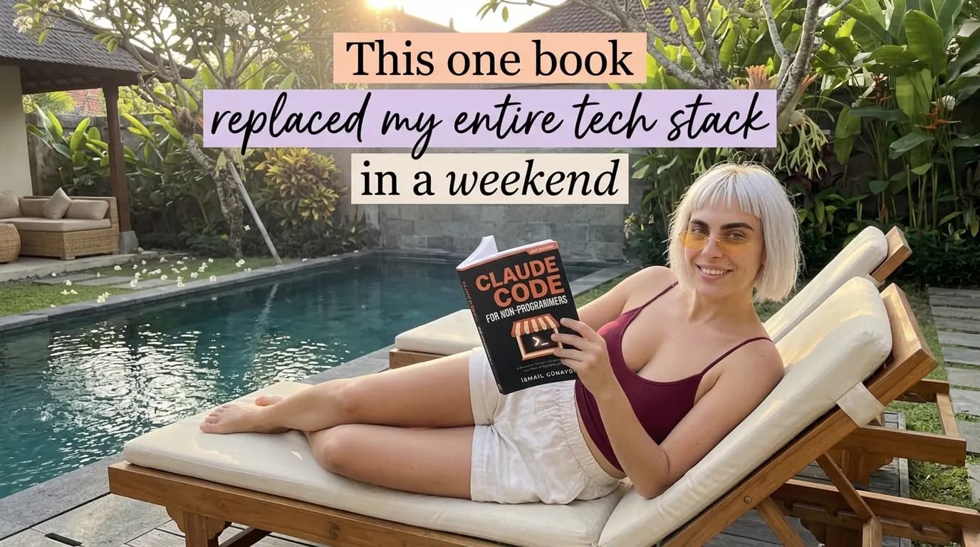 Woman reading Claude Code for Non-Programmers by a pool