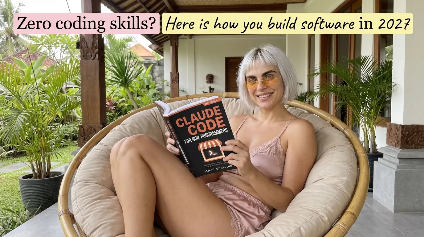 Woman reading Claude Code for Non-Programmers in a papasan chair