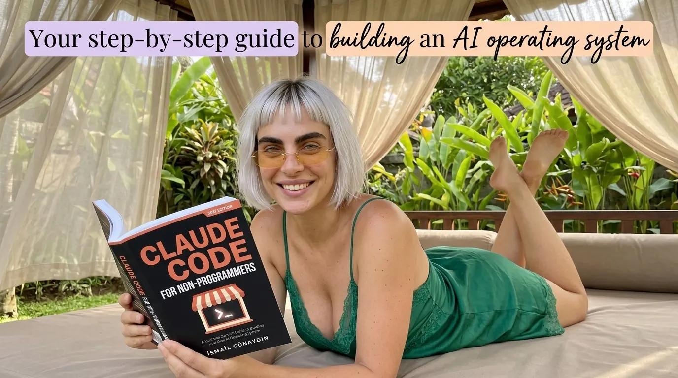 Woman reading Claude Code for Non-Programmers on a bed