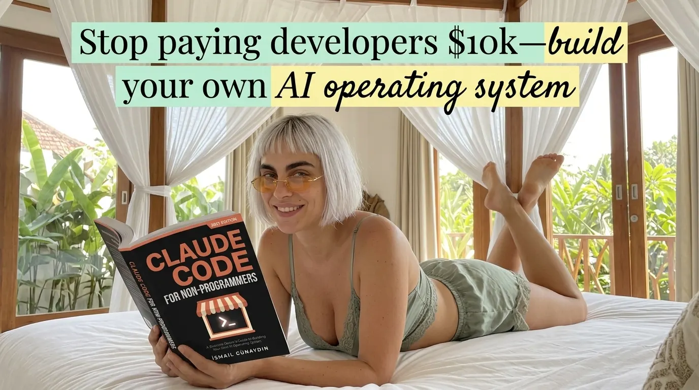 Woman reading Claude Code for Non-Programmers on a canopy bed