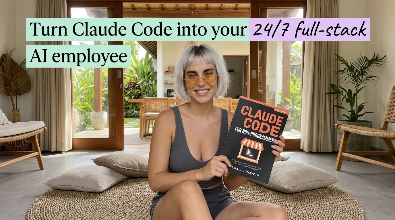 Woman reading Claude Code for Non-Programmers on floor cushions