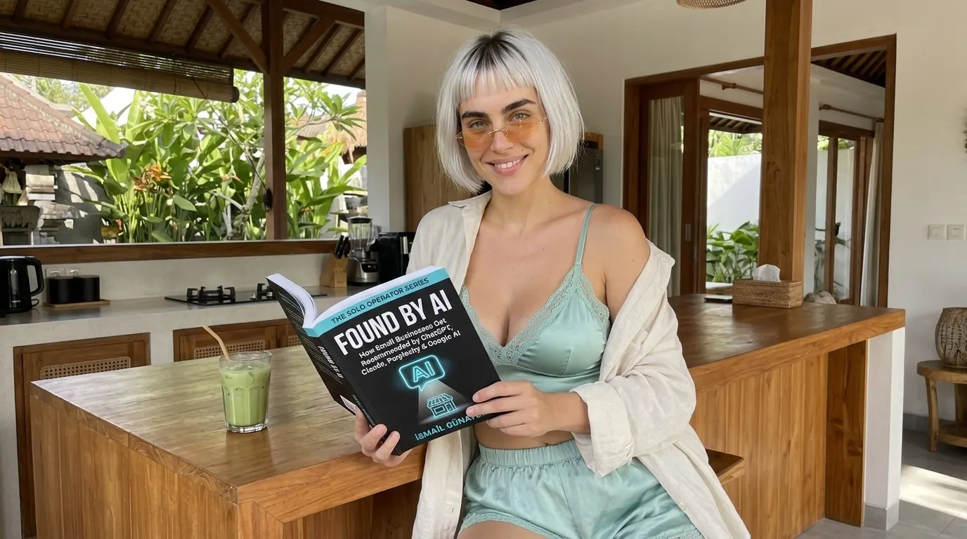 Woman reading Found by AI at a breakfast counter