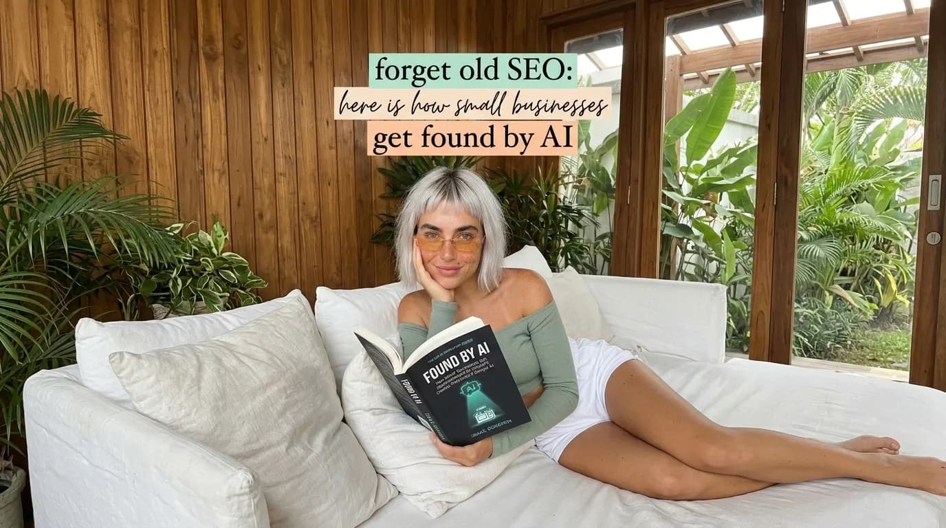 Woman reading Found by AI on a white sofa