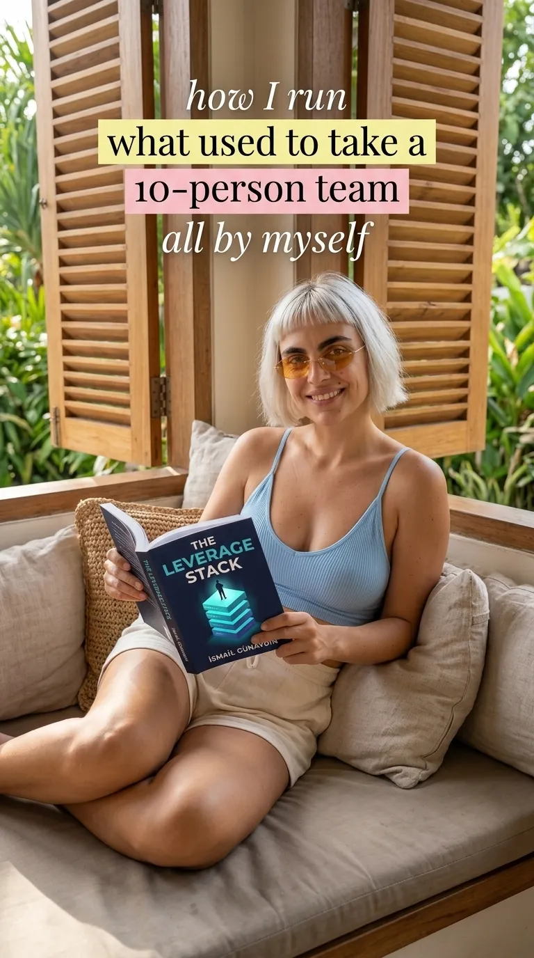 Woman holding The Leverage Stack in a villa