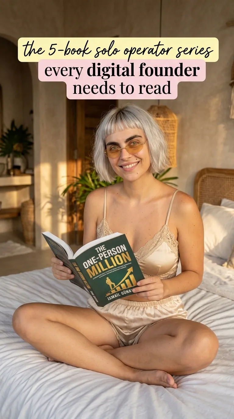 Woman reading The One-Person Million in bed