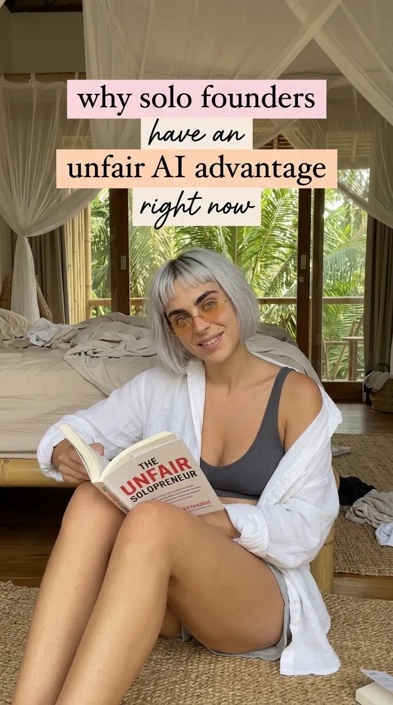 Woman reading The Unfair Solopreneur in a bedroom