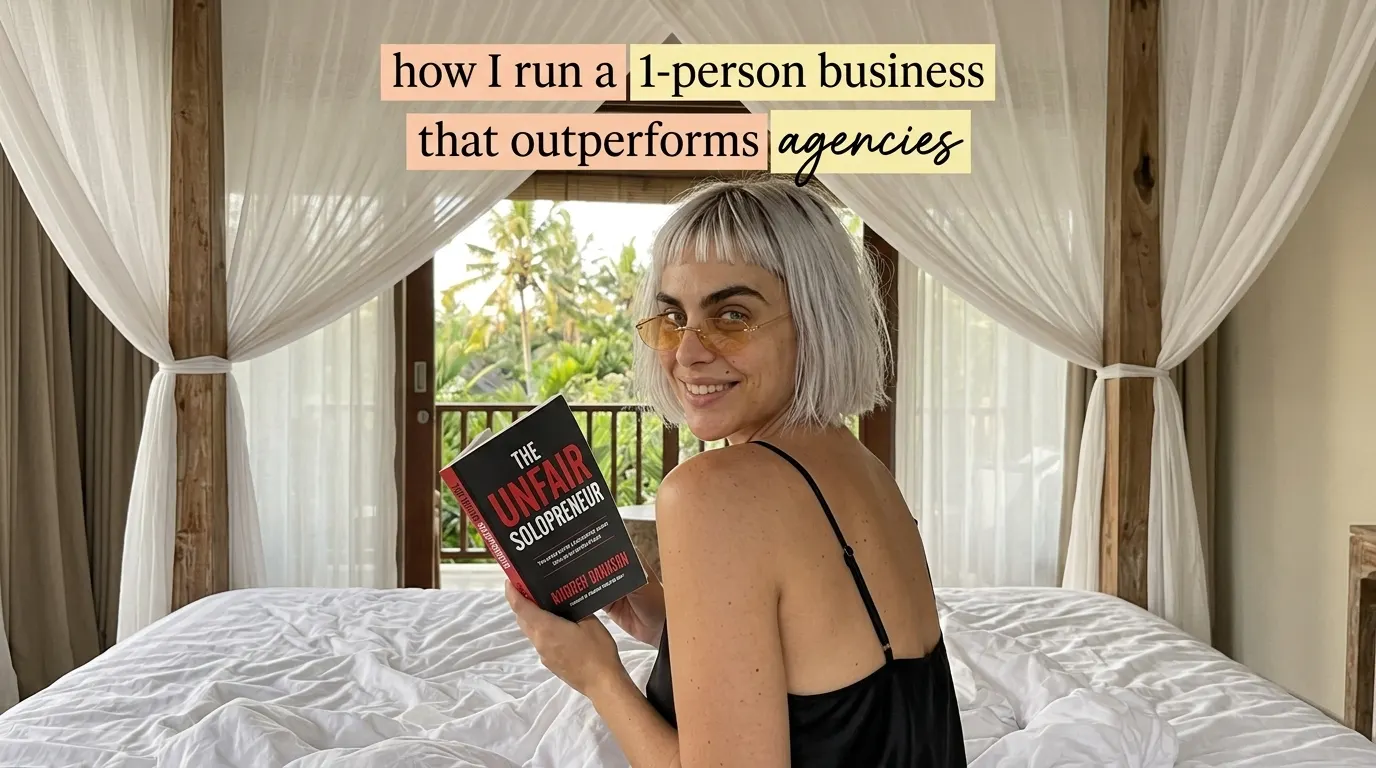 Woman reading The Unfair Solopreneur in a bedroom