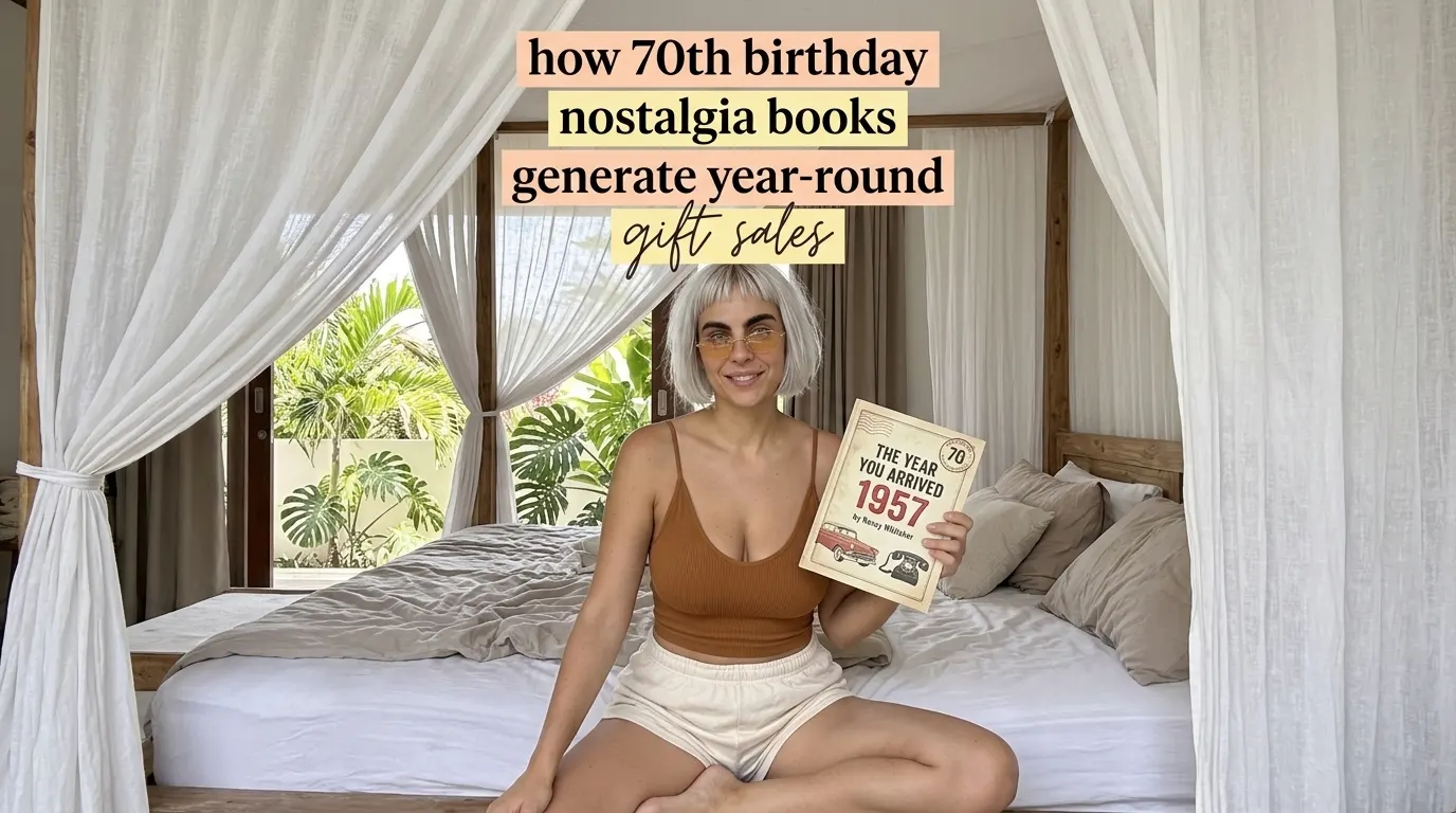 Woman reading The Year You Arrived: 1957 on a canopy bed