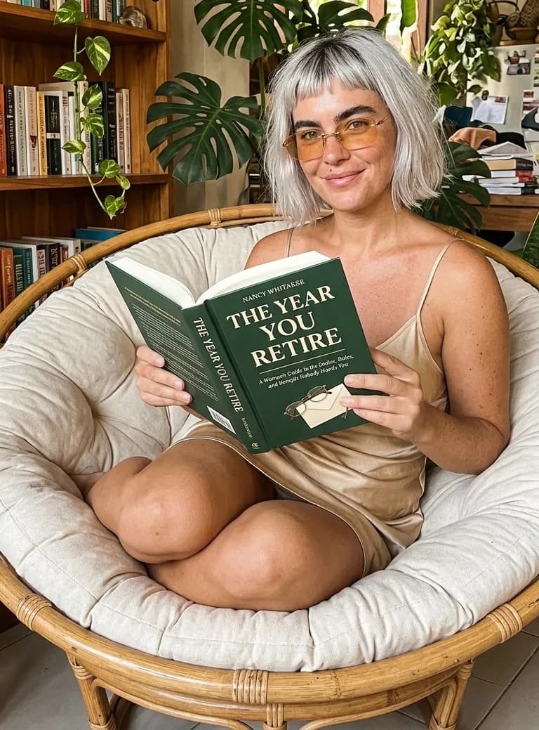 Woman reading The Year You Retire at home
