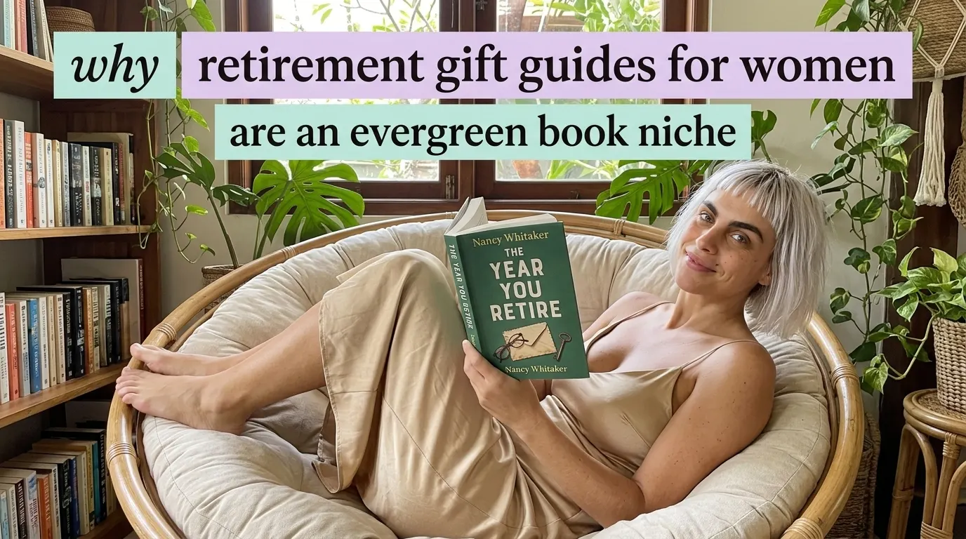 Woman reading The Year You Retire in a round chair
