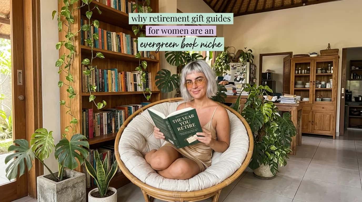 Woman reading The Year You Retire in a papasan chair