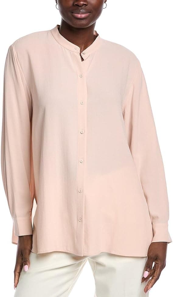 Eileen Fisher Mandarin Collar Silk Shirt