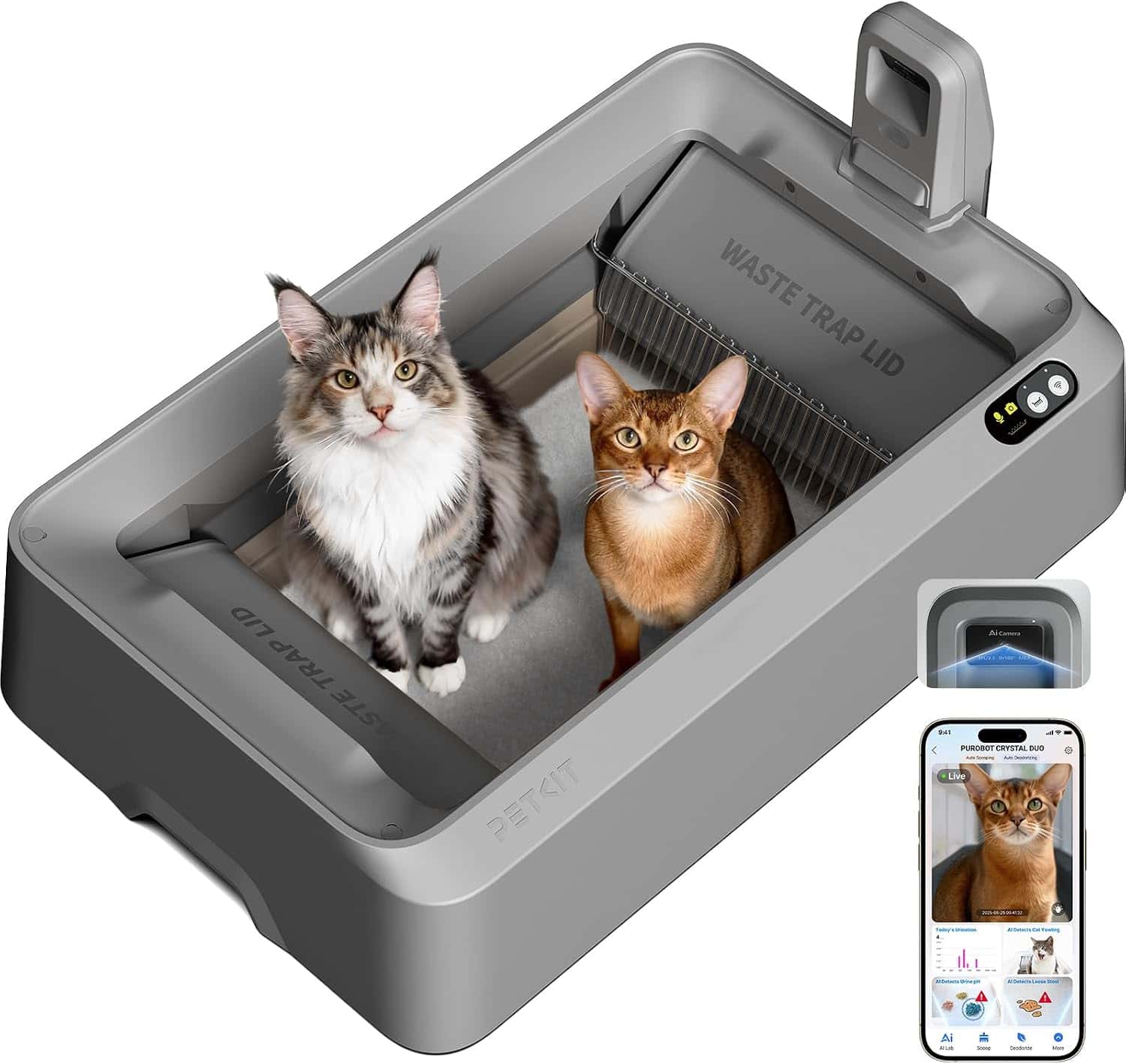 PETKIT Open-Top AI Camera self-cleaning litter box in a small apartment